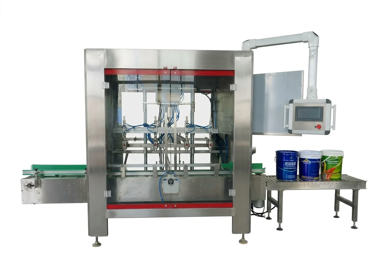Automatic weighing filling machine, front view