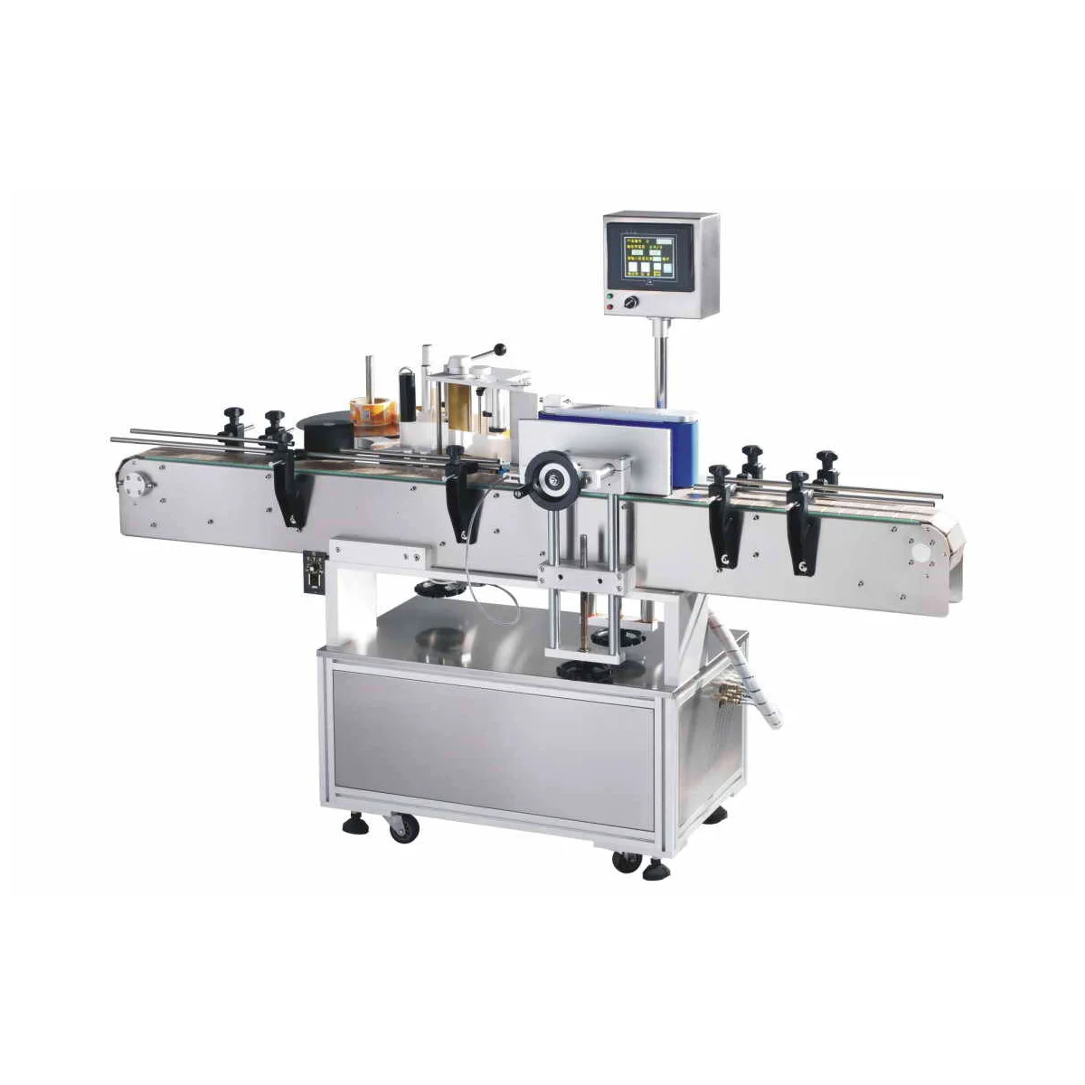 Automatic labeling machine, side view