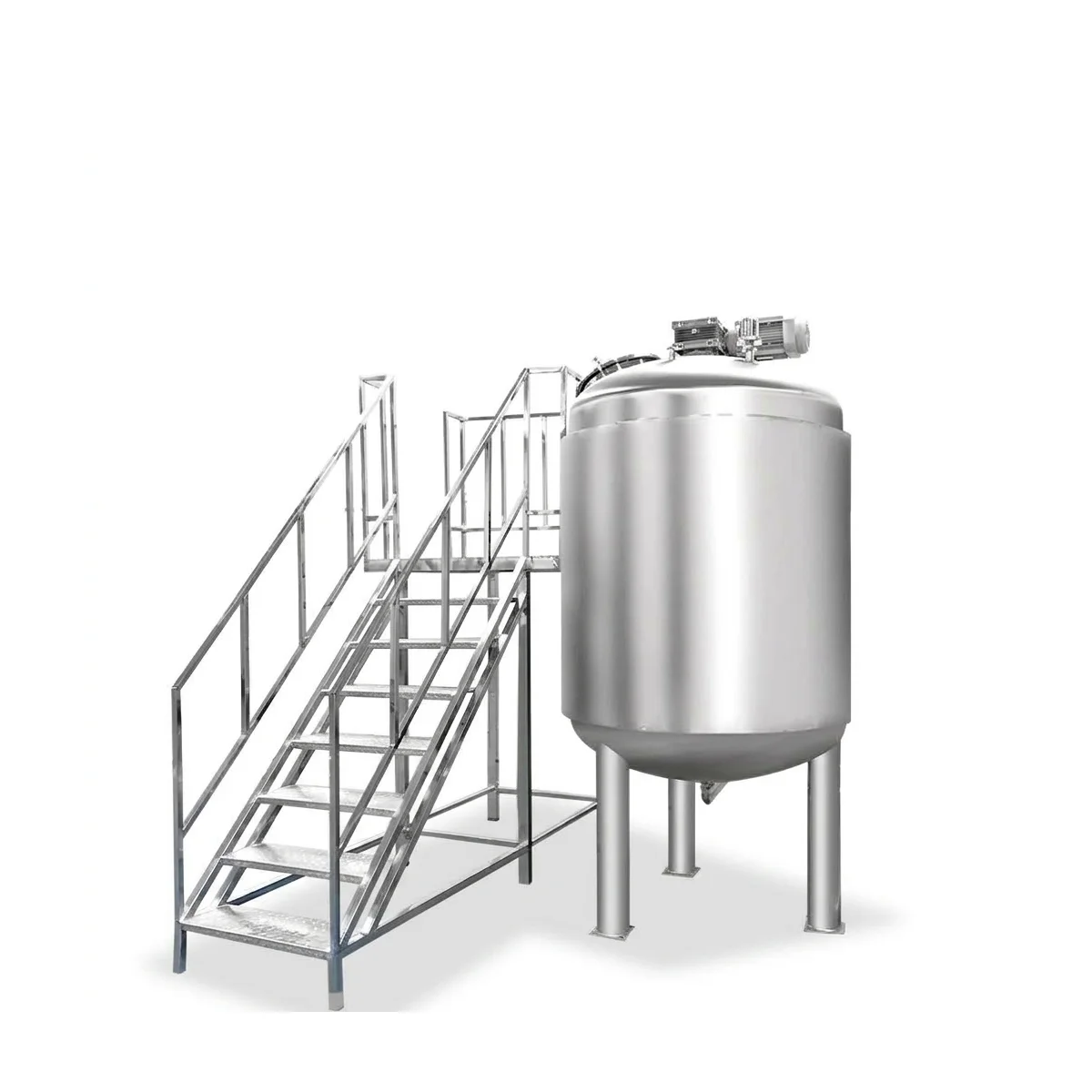 Stainless steel mixing tank with stairs and platform