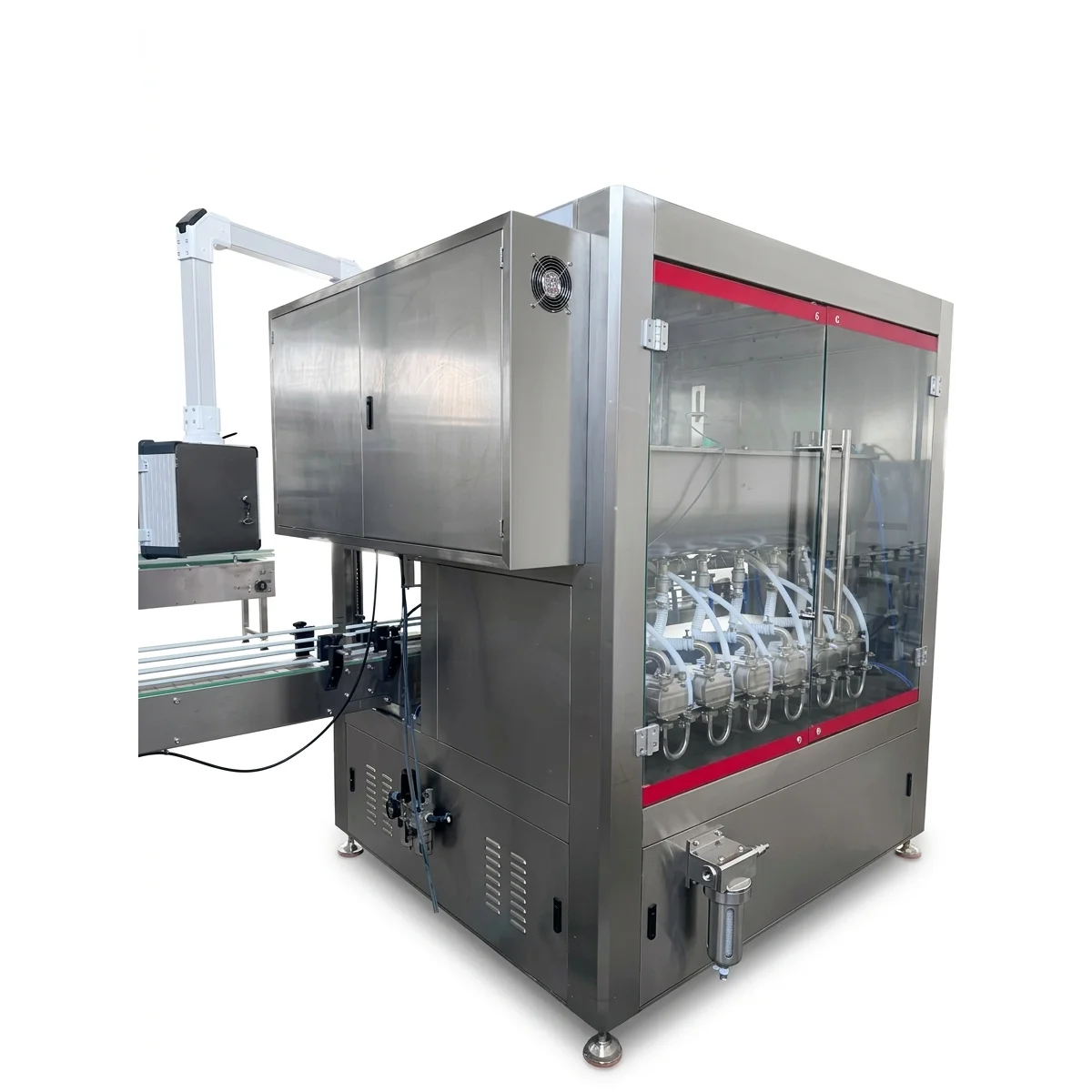 Rotor pump filling machine, side view